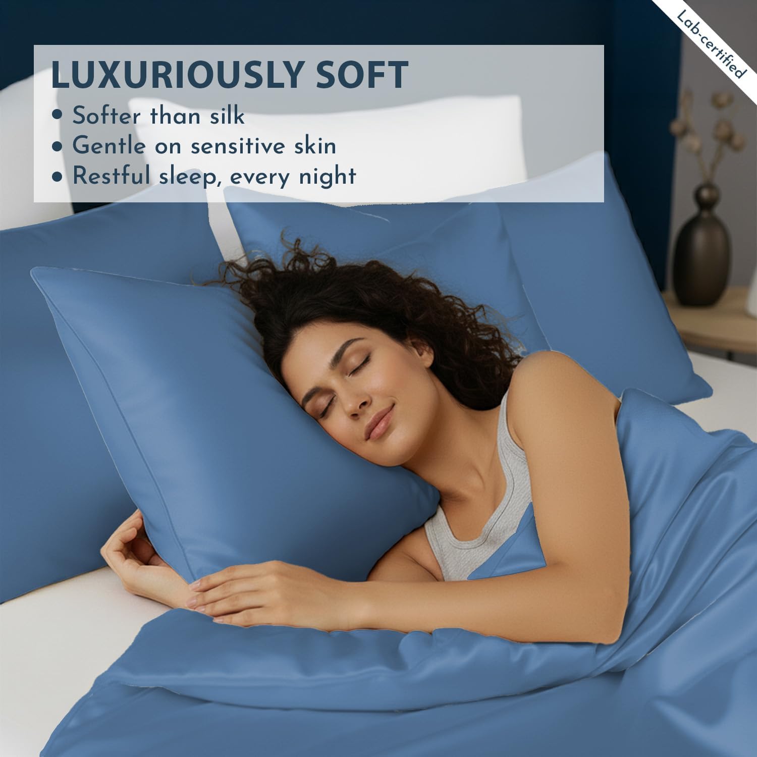 Linenwalas Duvet Cover Set Oversized King Size - Viscose Derived from Bamboo Soft, Breathable, Light Weight, Cooling Comforter Cover with Zipper Closure and Corner Ties (Oversized King, Bahamas Blue)