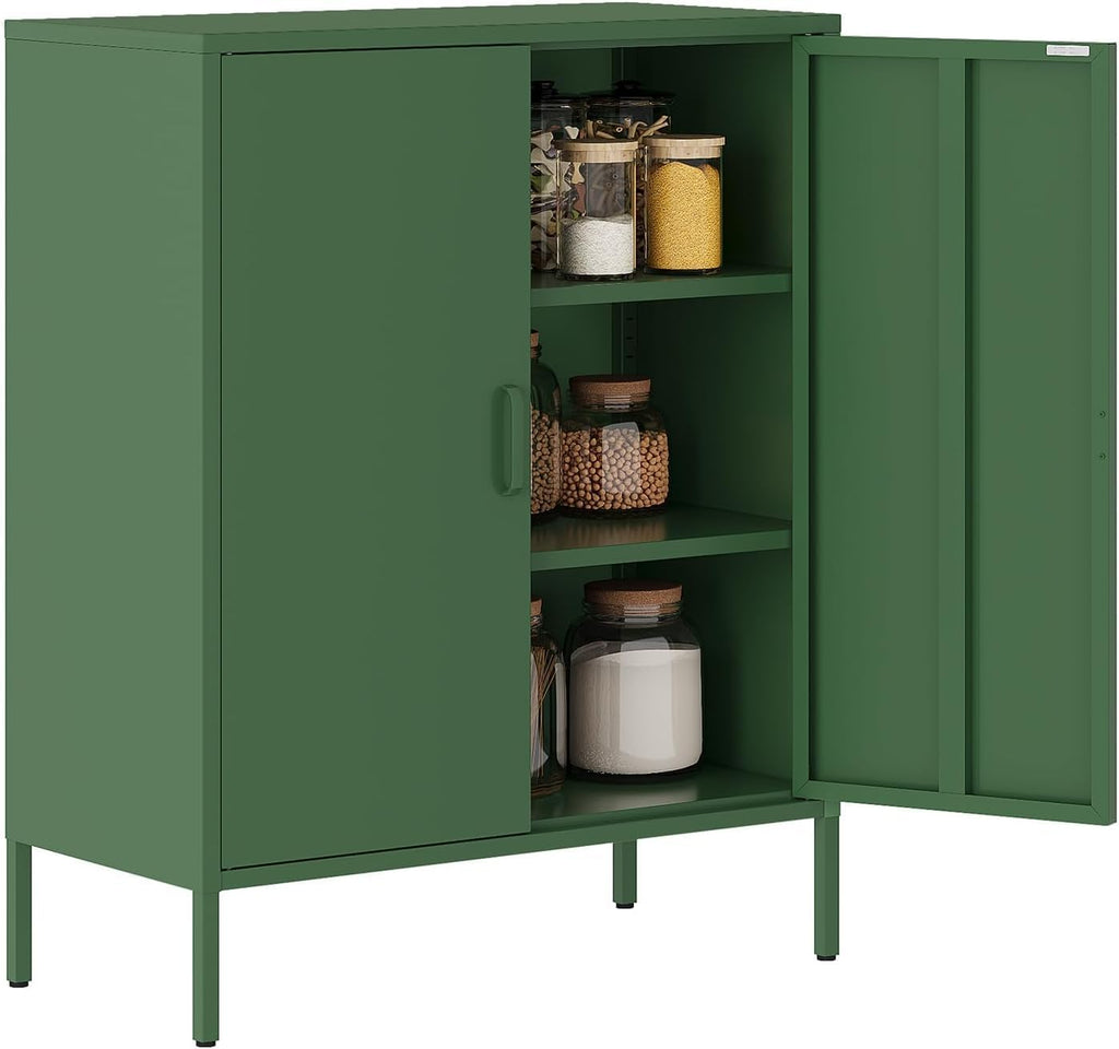 2 Door Metal Locker Storage Cabinet,40' H Green Cabinets for Storage with Doors, Freestanding Small Sideboard Pantry Cabinet for Small Spaces,Hallway,Home Office, Kitchen and Living Room