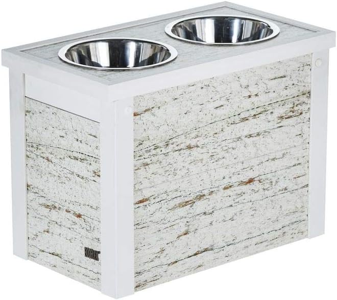 New Age Pet ECOFLEX Piedmont 2-Bowl Diner with Sliding Lid Storage Bin, Distressed Off White (EHHF307XL)
