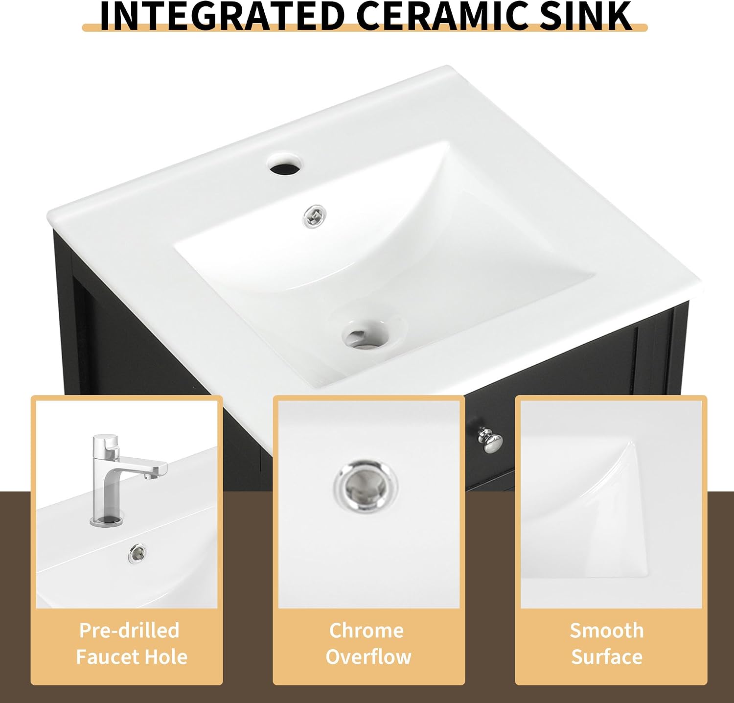 Flieks 20' Bathroom Vanity with Sink, Bathroom Cabinet with Soft Closing Door, Storage Rack and Adjustable Shelve, Black