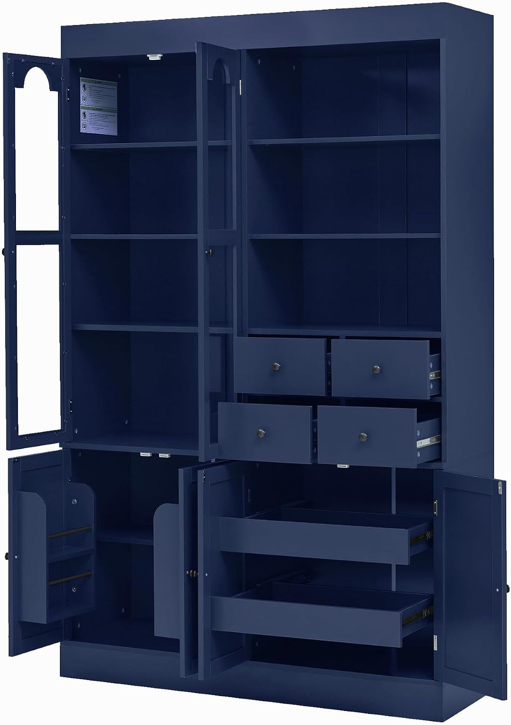 Modern 75inch Tall Kitchen Pantry Storage Cabinet with 4 Drawers, Freestanding Buffet Cabinet with Door Shelves and Pull-Out Trays for Dining Room, Living Room (Blue/32r)
