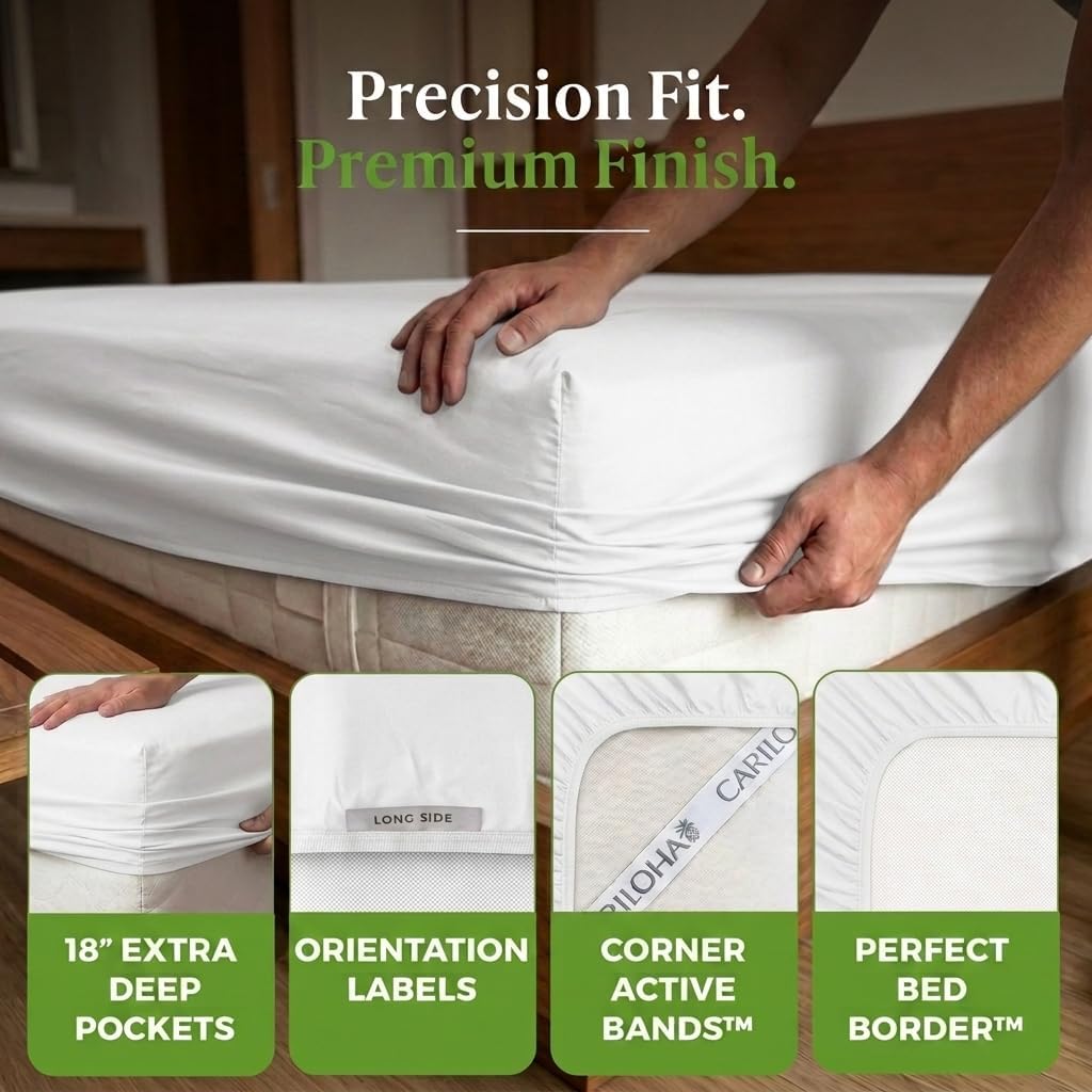 Cariloha Retreat 4-Piece Sateen Sheet Set | White | King | Lyocell Material | Breathable, Corner Straps, Extra Soft & Cooling