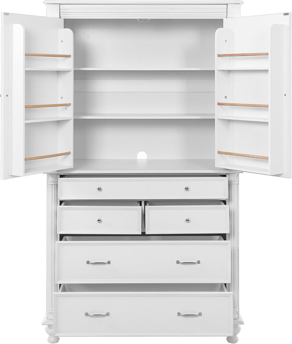 77.3 inch Tall Kitchen Pantry Cabinet with 6 Door Shelves and 2 Adjustable Shelves, Wooden Storage Cabinet Cupboard with 6 Drawers for Kitchen, Dining (White-83)