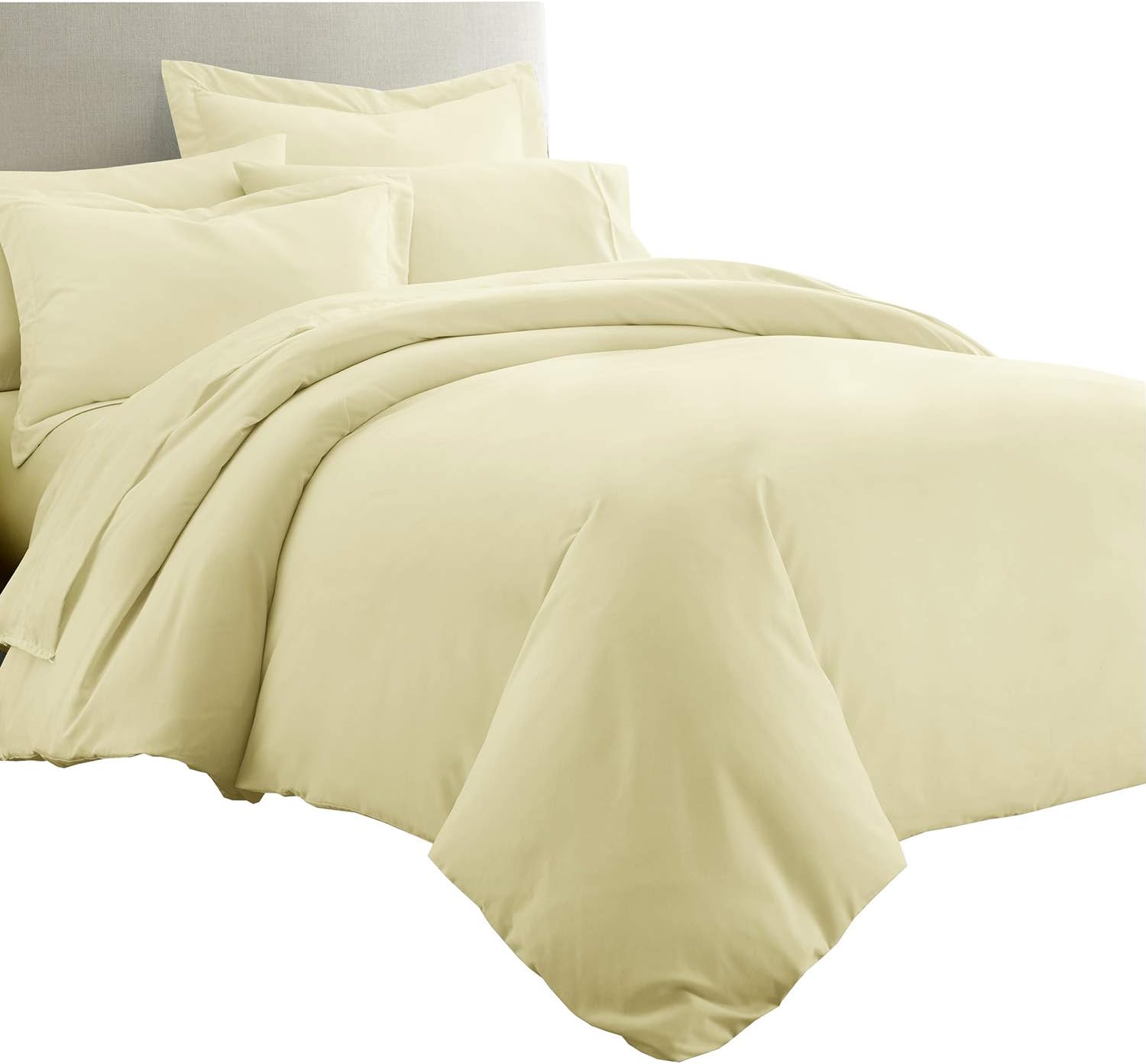 Royal Tradition 8 Pieces Bed in a Bag Set: Queen Size, Viscose from Bamboo, Solid Beige (Sheet Set & Duvet Cover Set) + White Down Alternative Comforter