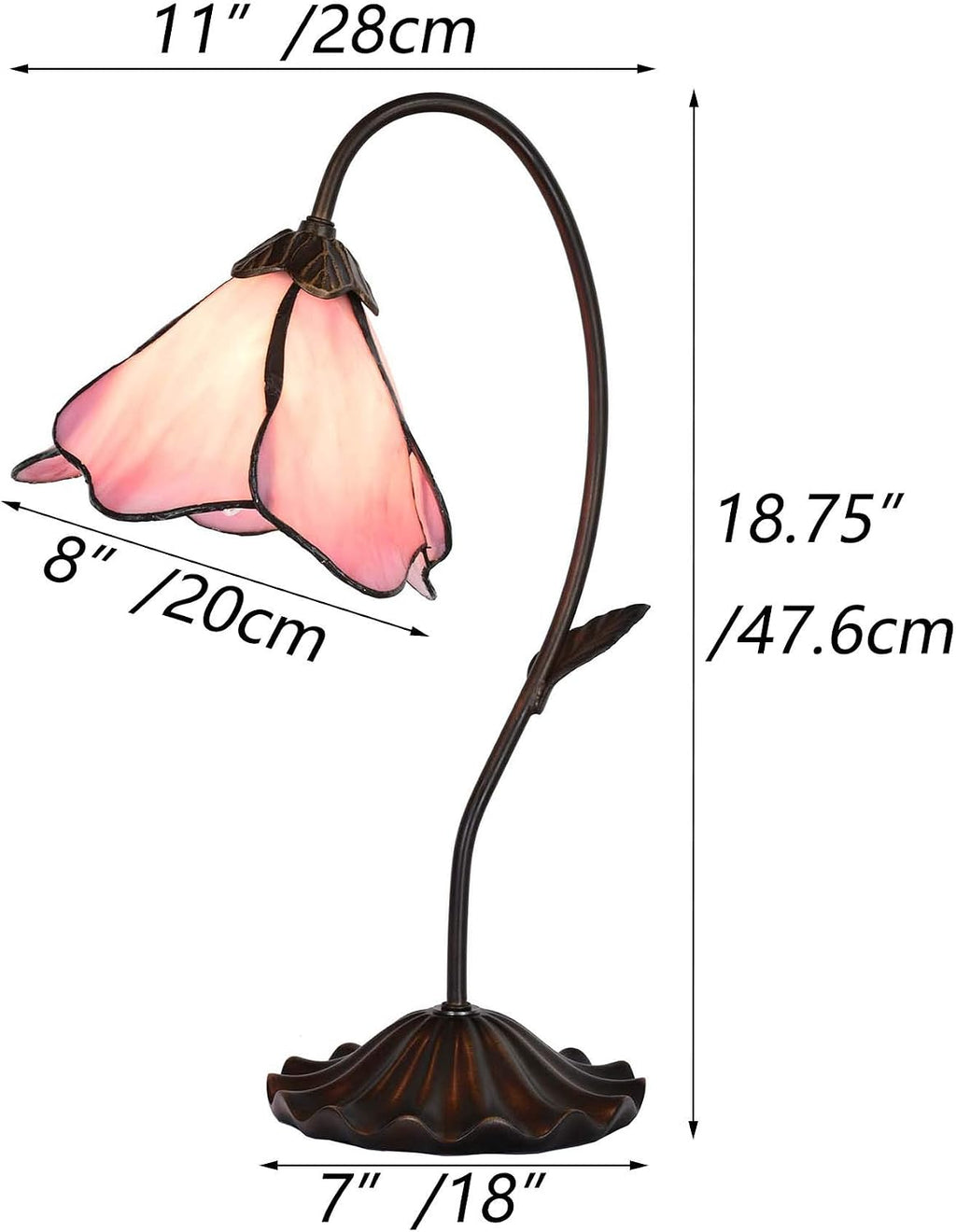 Bieye L10810 Flower Tiffany Style Stained Glass Table Lamp with 8-inch Wide Bent Glass Lampshade Lily Pad Base (1-Light, Pink)
