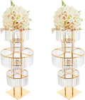 2PCS Wedding Gold Vases Centerpieces, 5 Tier Chandelier Centerpiece, Round Chandelier Pedestal Stand, Crystal Vases for Wedding Reception Birthday