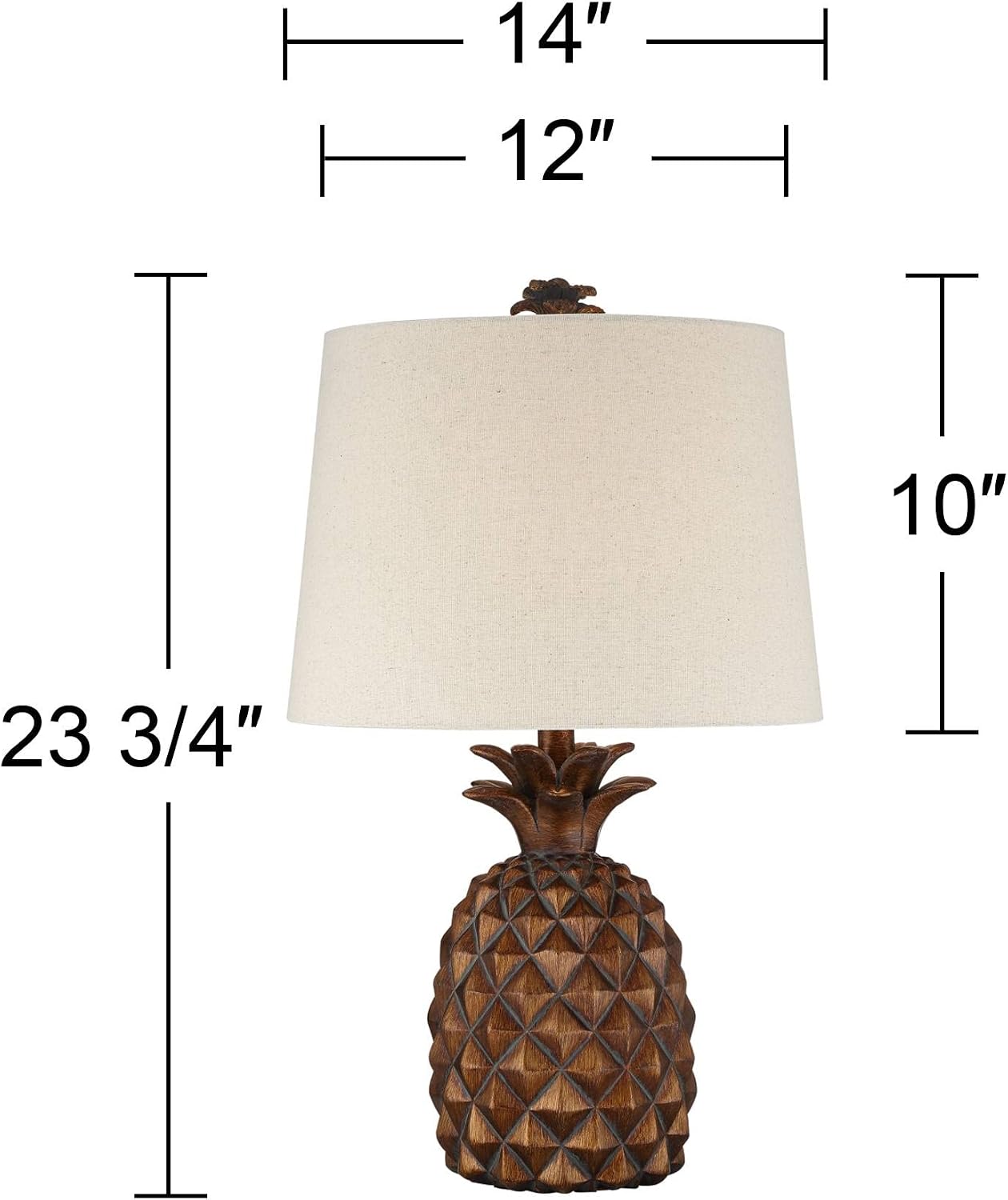 Regency Hill Paget 23 3/4' High Pineapple Small Coastal Tropical Accent Table Lamps Set of 2 Brown Living Room Bedroom Bedside Nightstand House Office Home Reading Fabric Oatmeal Shade