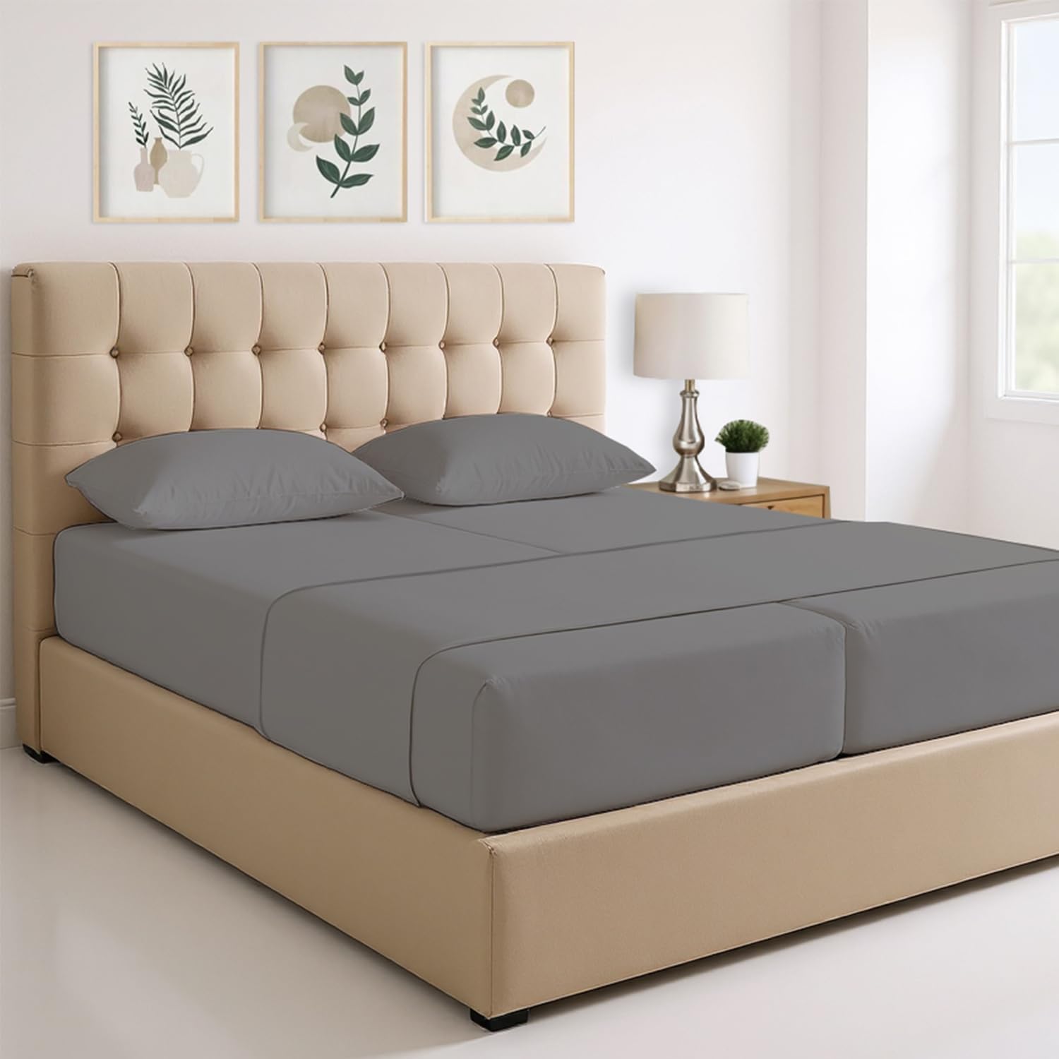 THREAD SPREAD 100% Egyptian Cotton Split King Sheets Sets for Adjustable Bed - 1500 Series Split Top King Sheets (5 PC, Dark Grey), Silky Soft, Sateen, Cooling & Breathable, 17' Deep Pocket Bed Set