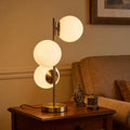 Modern Gold Globe Table Lamp, Mid-Century 3-Light Desk Lamp with 5.9' Frosted Milk Glass Shade, Brass Metal Base Bedside Nightstand Lamp for Bedroom, Living Room, Office