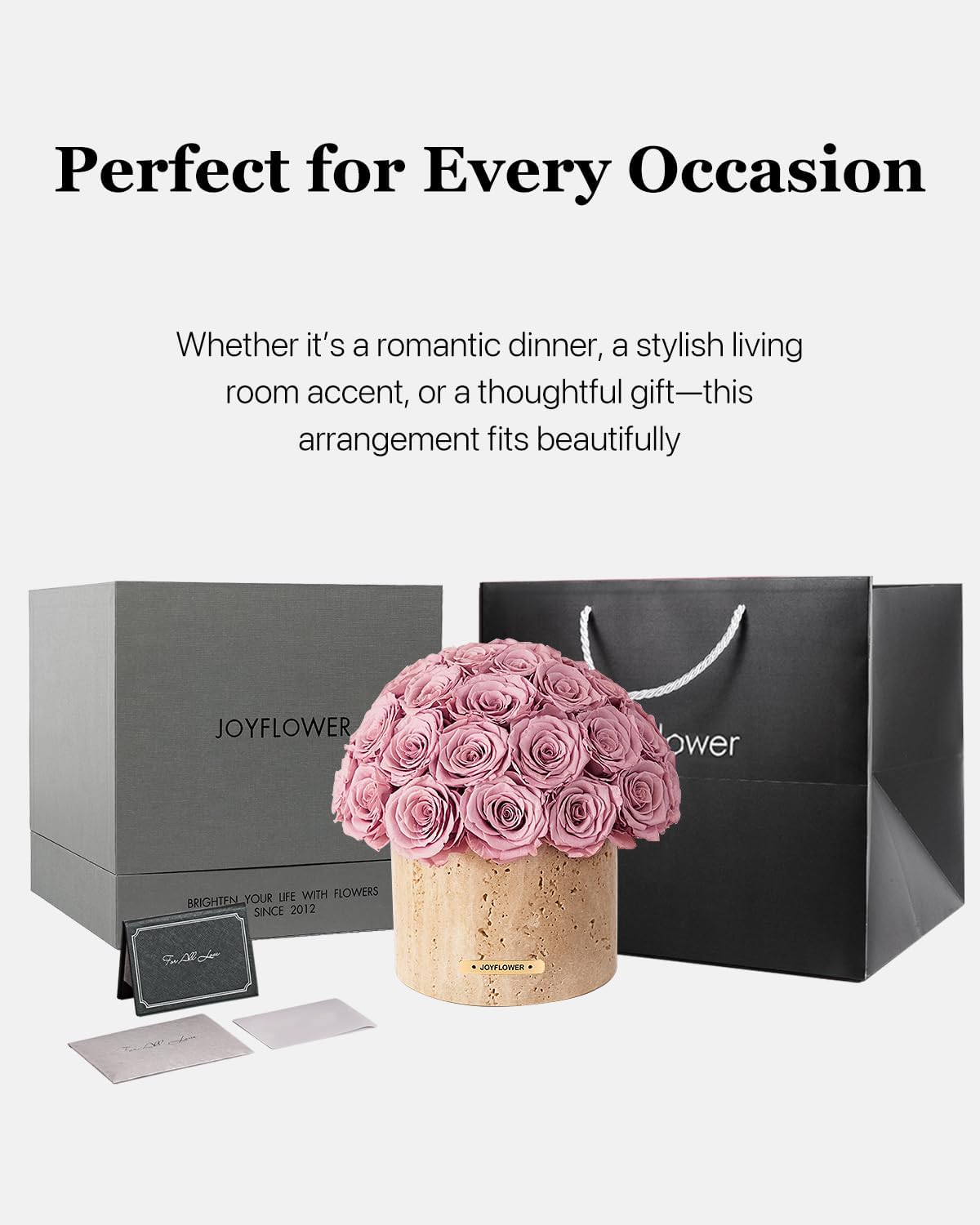 JoyFlower Preserved Flowers Vase, Yellow Travertine Vase with Forever Flowers Decor for Table Centerpieces, Pink Eternal Flower Vase Decorations for Party Home Living Room Bedroom House Coffee Shop