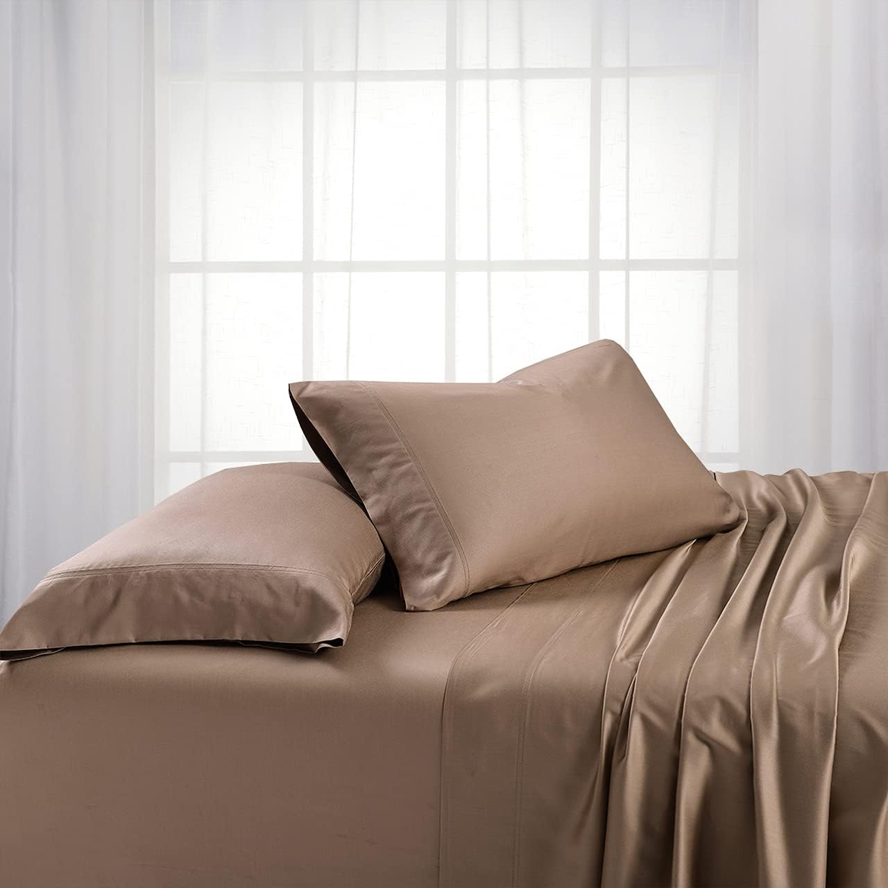 Royal Hotel Bedding ABRIPEDIC Sheets, Viscose from Bamboo, Sheet Set 600 Thread Count, Silky Soft Sheets, Viscose from Bamboo, Sheet Set, Full, Taupe