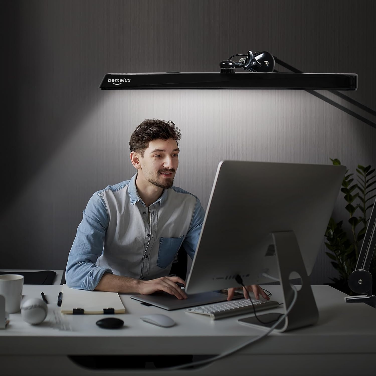 LED Architect Desk Lamp with Clamp, Metal Swing Arm 2000 Lumens Dimming Office Table Lamp for Task Work Drafting Reading Desktop, 117PCS Bright LEDs, 24W Workbench Lamp(Black)