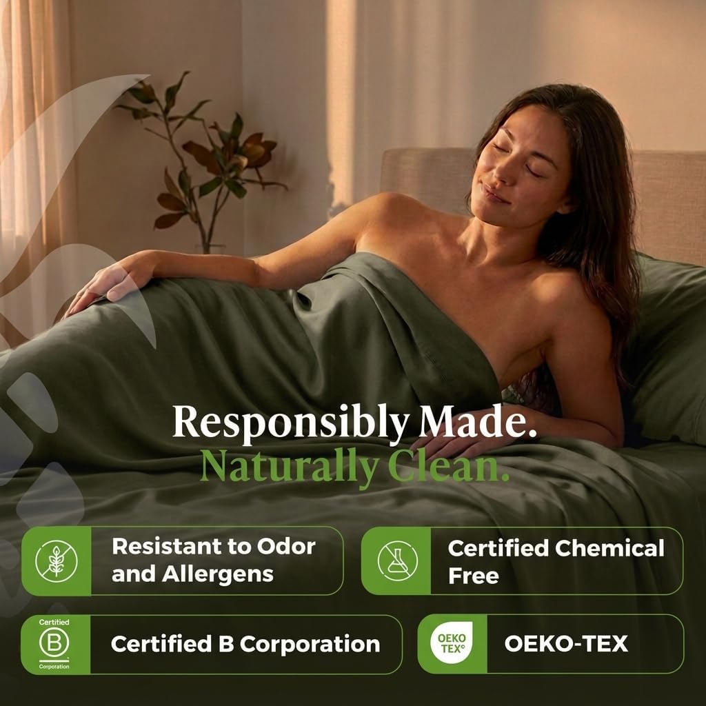 Cariloha Retreat 4-Piece Sateen Sheet Set | Oasis Green | Queen | Lyocell Material | Breathable, Corner Straps, Extra Soft & Cooling