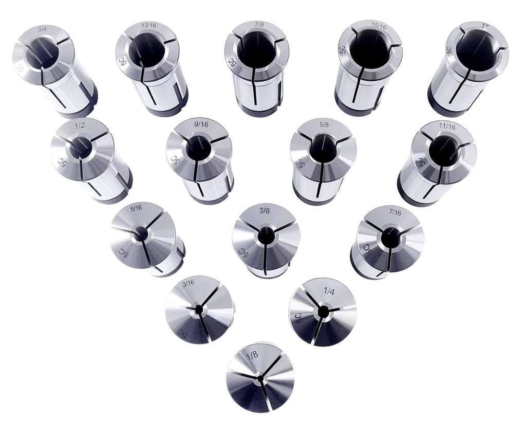 Accusize Industrial Tools 15 Pcs 1/8-1'' by 16ths 5C Precision Round Collets Hardened and Ground, 0200-0571