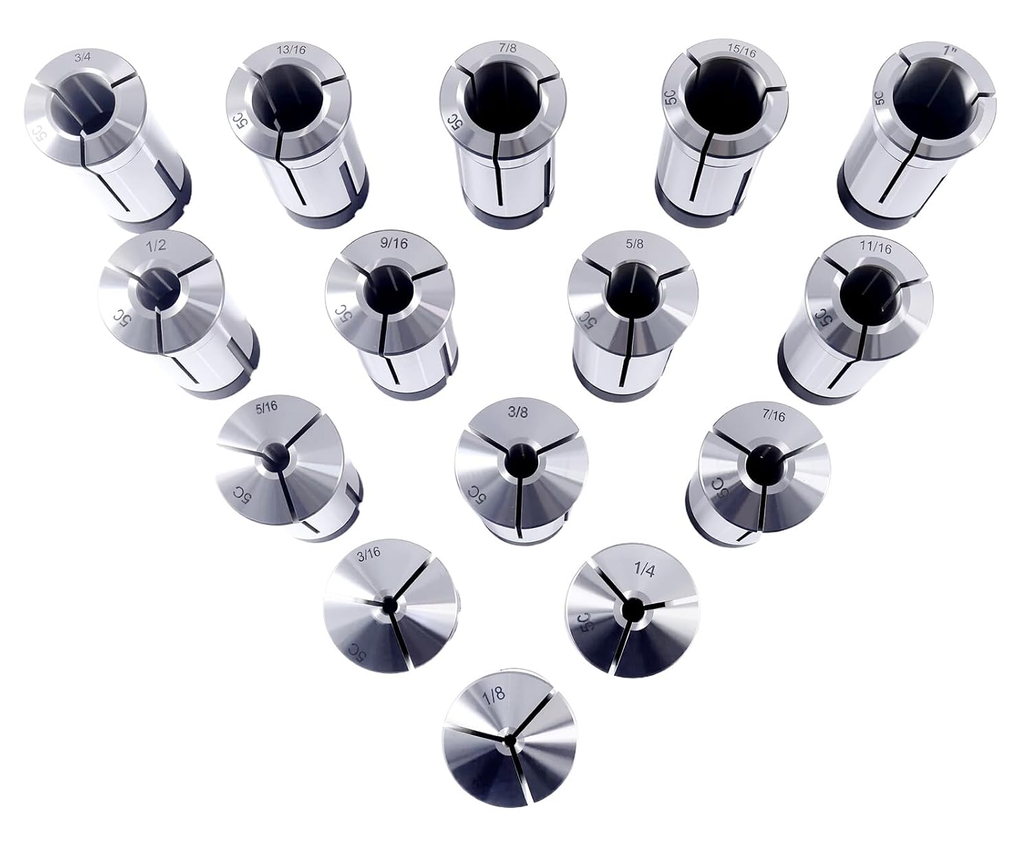 Accusize Industrial Tools 15 Pcs 1/8-1'' by 16ths 5C Precision Round Collets Hardened and Ground, 0200-0571