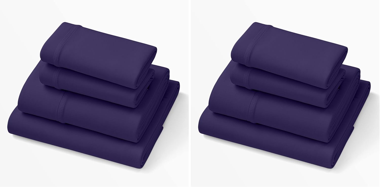 Purple SoftStretch Sheets, Queen Size, Rayon Blend, Moisture-Wicking, Deep Purple, Fits All Mattresses, Stretch for Adaptive Support (Pack of 2)