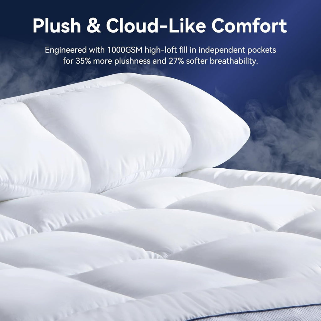 California King Size Dual Layer 4 Inch Memory Foam Mattress Topper, 2 Inch Cooling Gel Memory Foam and 2 Inch Soft Pillow Top Mattress Pad Cover for Back Pain Relief, Breathable