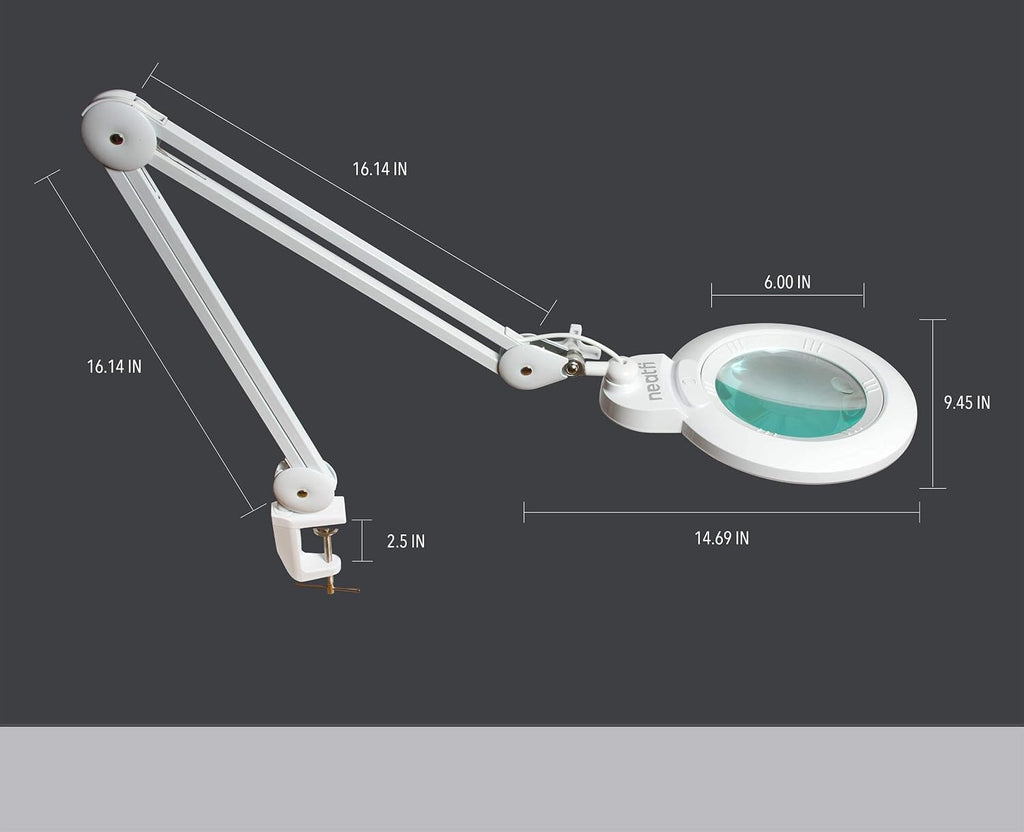 Neatfi XL Bifocals 1,200 Lumens LED Magnifying Lamp with Clamp, 3 Light Modes, Correlated Color Temperature Control (3000K-4500K-6000K), 12W, 120 Pcs SMD LED (White, 6 Inch Lens)