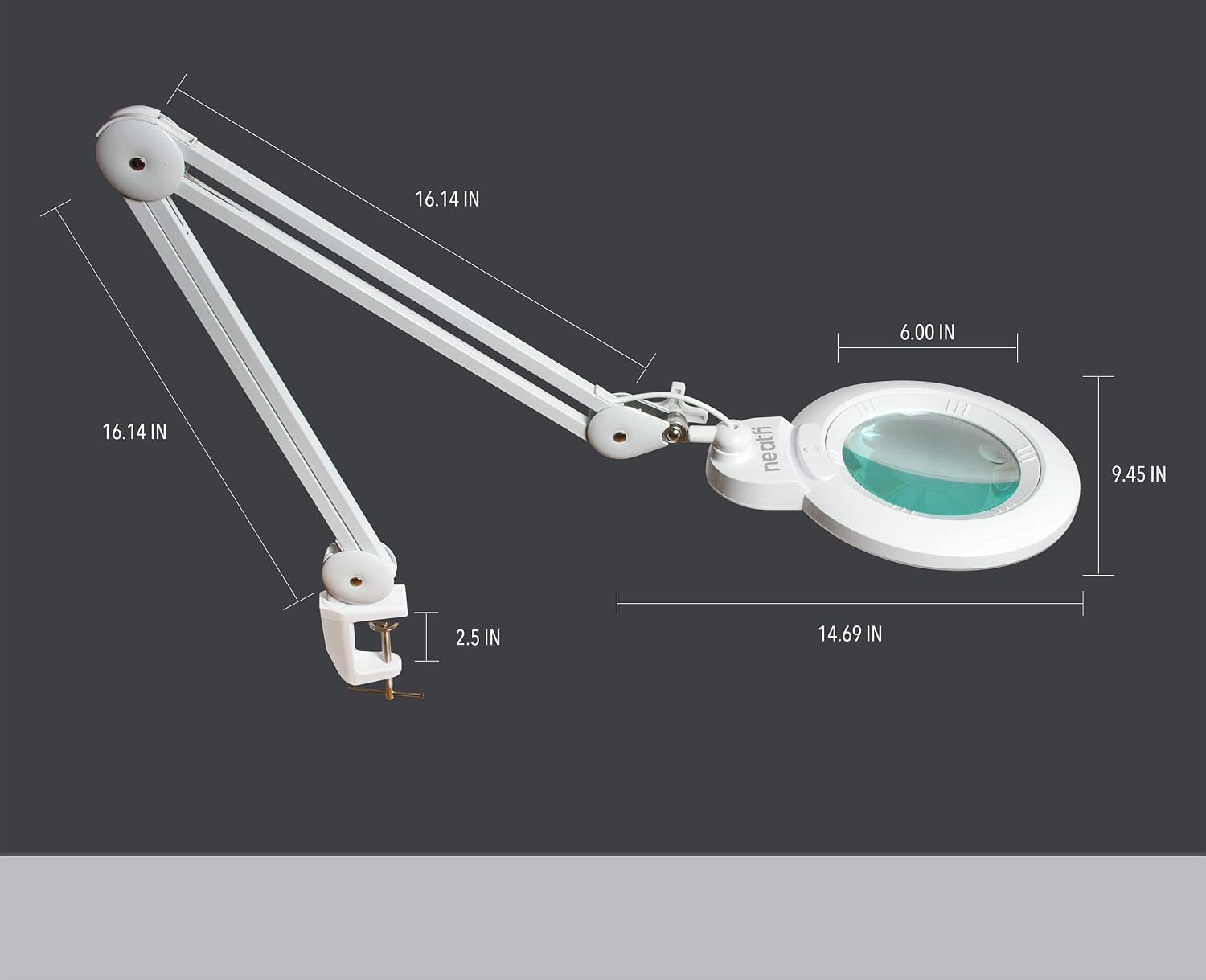 Neatfi XL Bifocals 1,200 Lumens LED Magnifying Lamp with Clamp, 3 Light Modes, Correlated Color Temperature Control (3000K-4500K-6000K), 12W, 120 Pcs SMD LED (White, 6 Inch Lens)