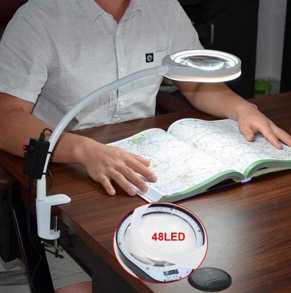 Led Magnifying Lamp with Clamp, with Adjustable Swivel Arm Light,10X 20X Magnifier Vertical Desk Magnifying Lamp Light Beauty Adjustable Beauty Stand Salon Tattoo Nail Skin,