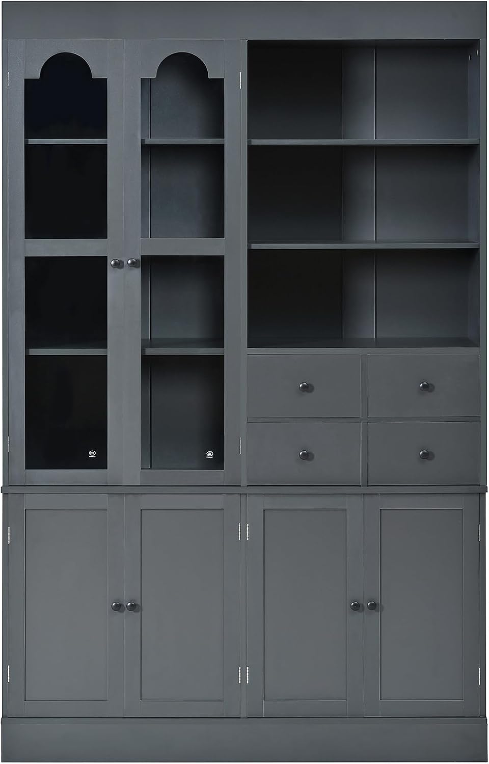 Modern 75inch Tall Kitchen Pantry Storage Cabinet with 4 Drawers, Freestanding Buffet Cabinet with Door Shelves and Pull-Out Trays for Dining Room, Living Room (Gray/32r)
