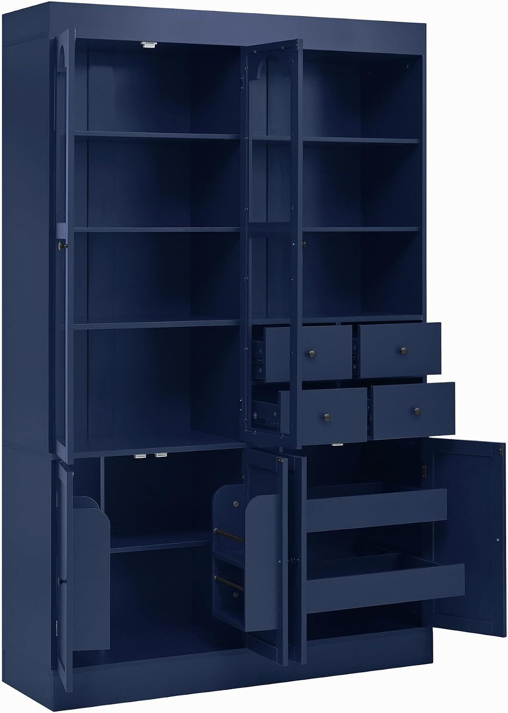 Modern 75inch Tall Kitchen Pantry Storage Cabinet with 4 Drawers, Freestanding Buffet Cabinet with Door Shelves and Pull-Out Trays for Dining Room, Living Room (Blue/32r)