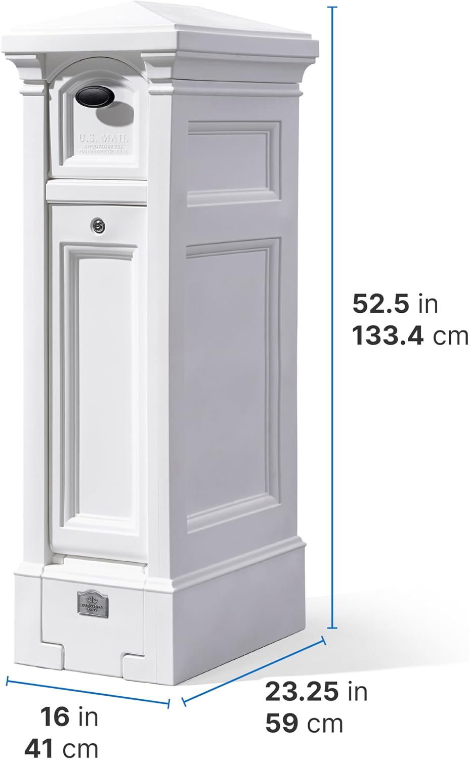Step2 Atherton Reserve Storage Mailbox & Post, Extra Storage, Weather Resistant, Large Outdoor Mailboxes, Made of Durable Plastic, Easy to Install, Flag Included, Classic White