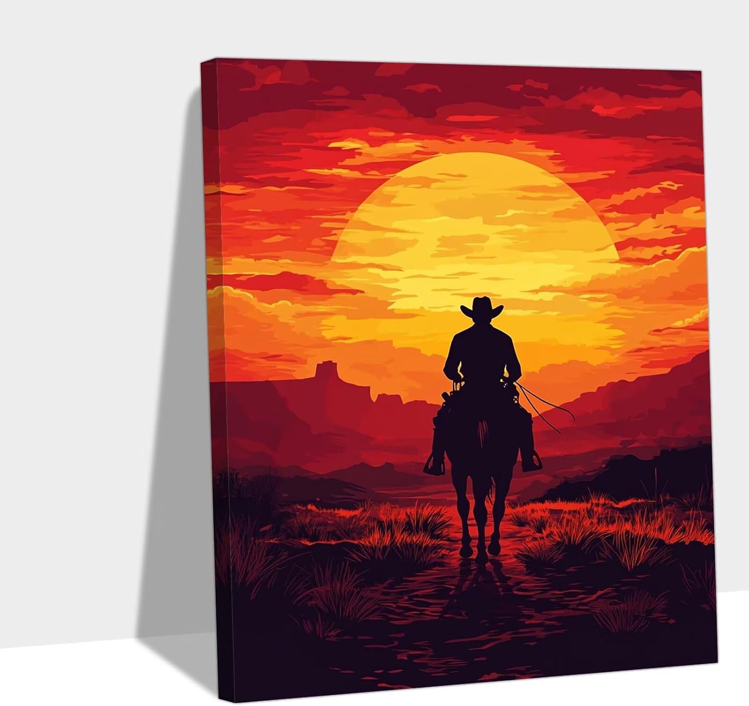 Diamond Art Kits for Adults Sunset Diamond Art Cowboy 5D DIY Round Full Drill Gem Crafts Painting Kits for Adults Beginners，Crystal Rhinestone Mosaic Painting for Home Decor Kids Gift 40x52in KL-688