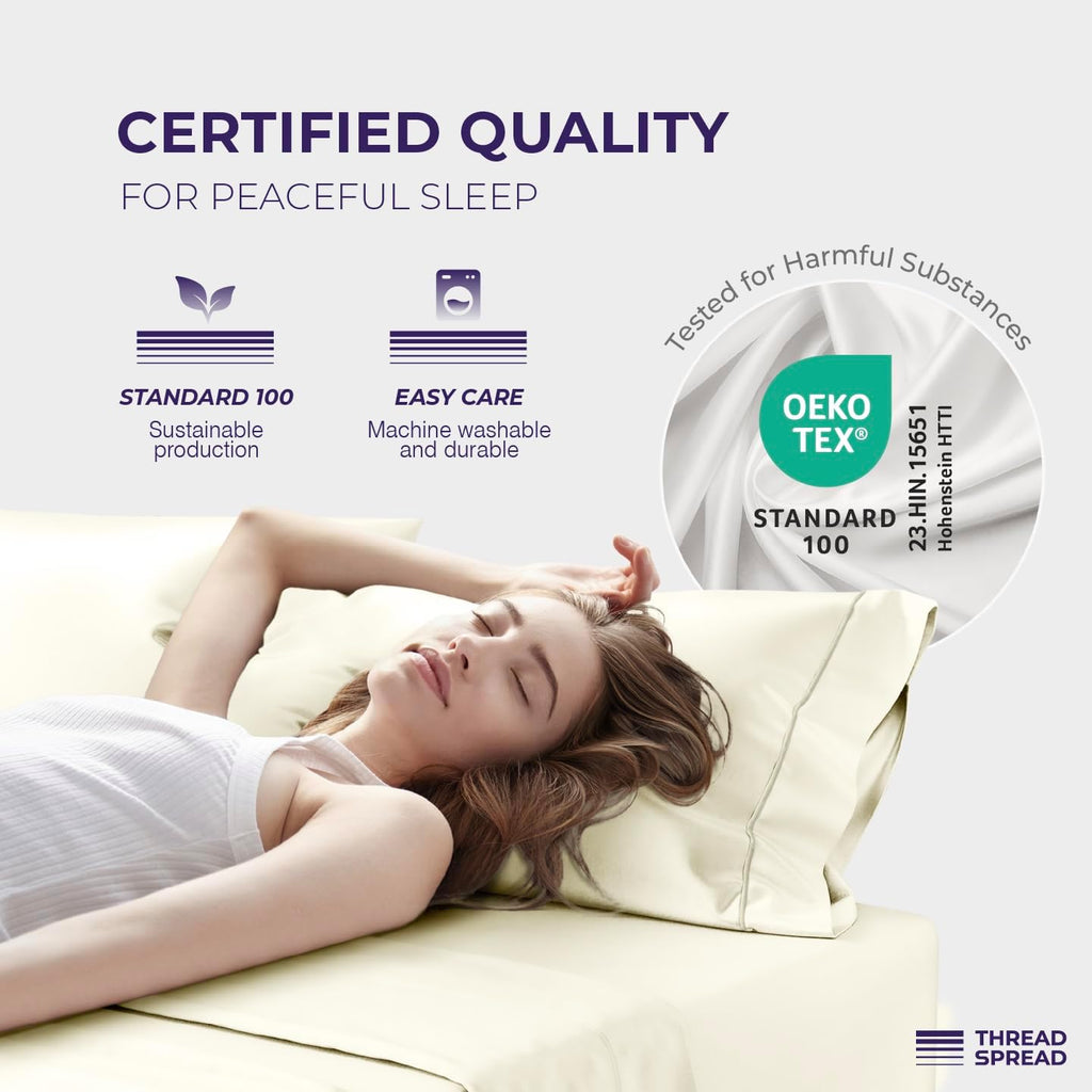 THREAD SPREAD 100% Egyptian Cotton California King Sheets Set - 2000 Series Luxury Cal King Bed Sheets, Soft & Cooling Sateen Weave, 17' Extra Deep Pocket Hotel Collection Sheet (4 Pc, Ivory)