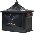Architectural Mailboxes Hamilton™ Secure, Locking USPS Approved Heavy Duty, Cast Aluminum Metal Post Mounted Mail Box for Outside, Black Large Curbside Mailbox with Magnetic, Lockable Double Doors