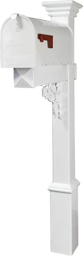 4Ever Products The Hoover Mailbox with White Vinyl Post Included Complete Decorative Curbside Mailbox System with Classic Traditional Style (White Mailbox)