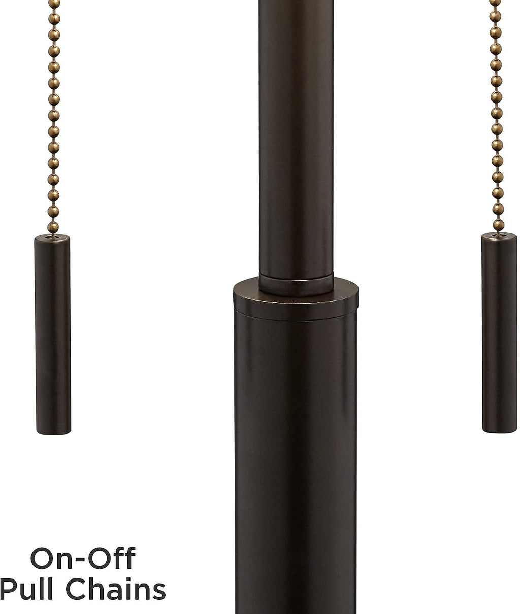 Franklin Iron Works Bernie Modern Industrial Table Lamps Set of 2 with Round Risers USB Ports 26' High Bronze Metal Tan Drum Shade for Bedroom Living Room House Home Desk Bedside Nightstand Office