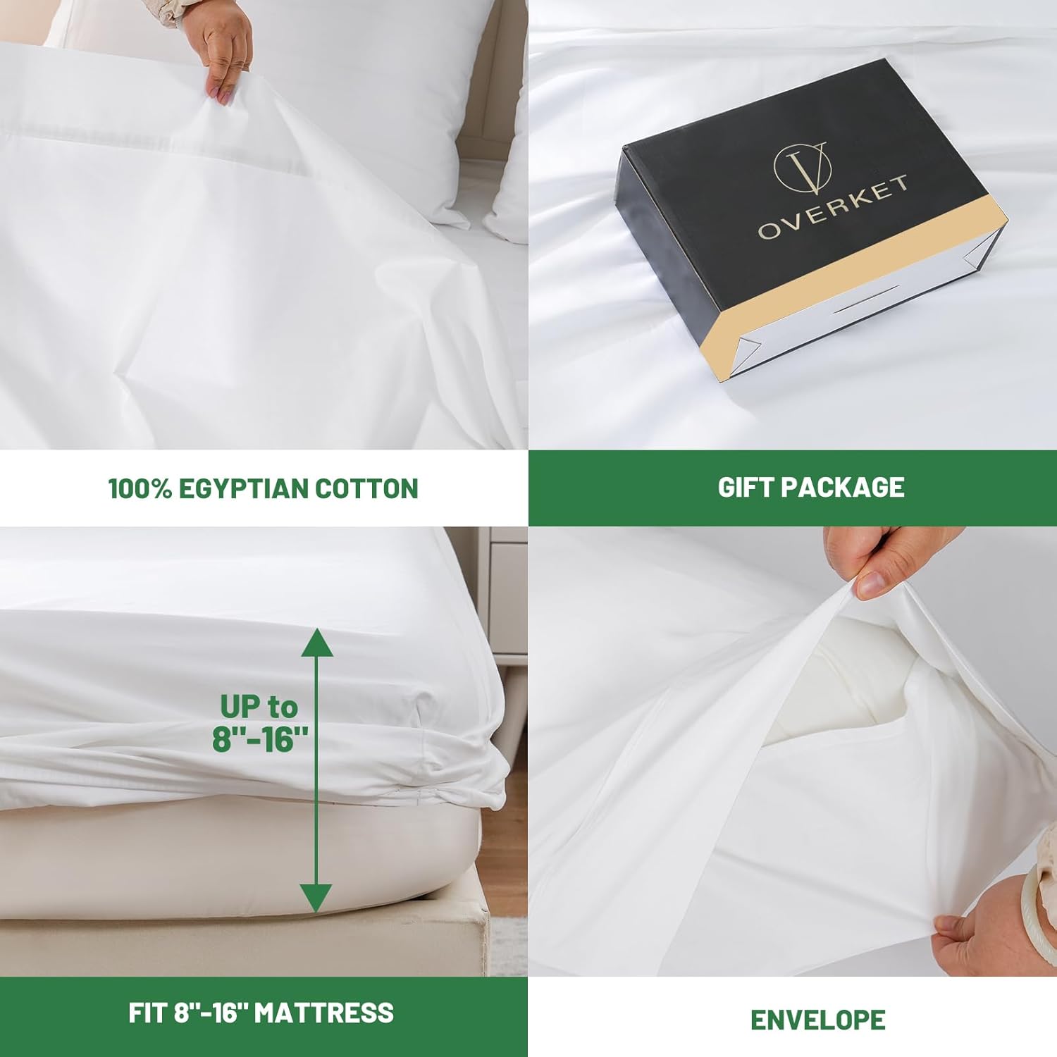 100% Egyptian Cotton Sheets Cal King Sheet Set 4PCS 1000 Thread Count Sateen Weave Soft Breathable 16-Inch Deep Pocket（California King,White）