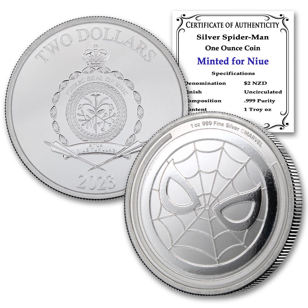 2023-1 oz Niue Silver Marvel Spider-Man Coin Brilliant Uncirculated with Certificate of Authenticity $2 Seller BU