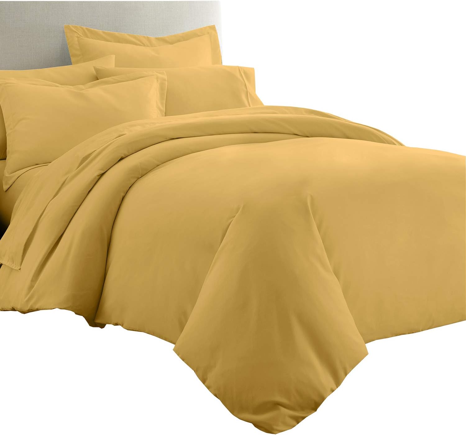 Royal Tradition 8 Pieces Bed in a Bag Set: Queen Size, Viscose from Bamboo, Solid Gold (Sheet Set & Duvet Cover Set) + White Down Alternative Comforter