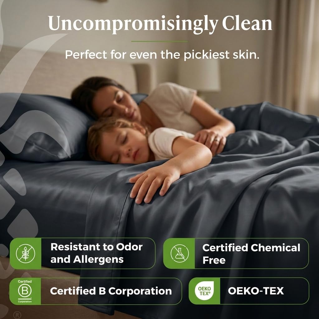 Cariloha Resort 100% Organic Bamboo Viscose Sheets - 4-Piece Queen Sheet Set - 18 in Extra Deep Pockets - Sateen Weave, Cooling, Hypoallergenic Luxury Sheets - Oeko-TEX Standard 100 - Blue Lagoon