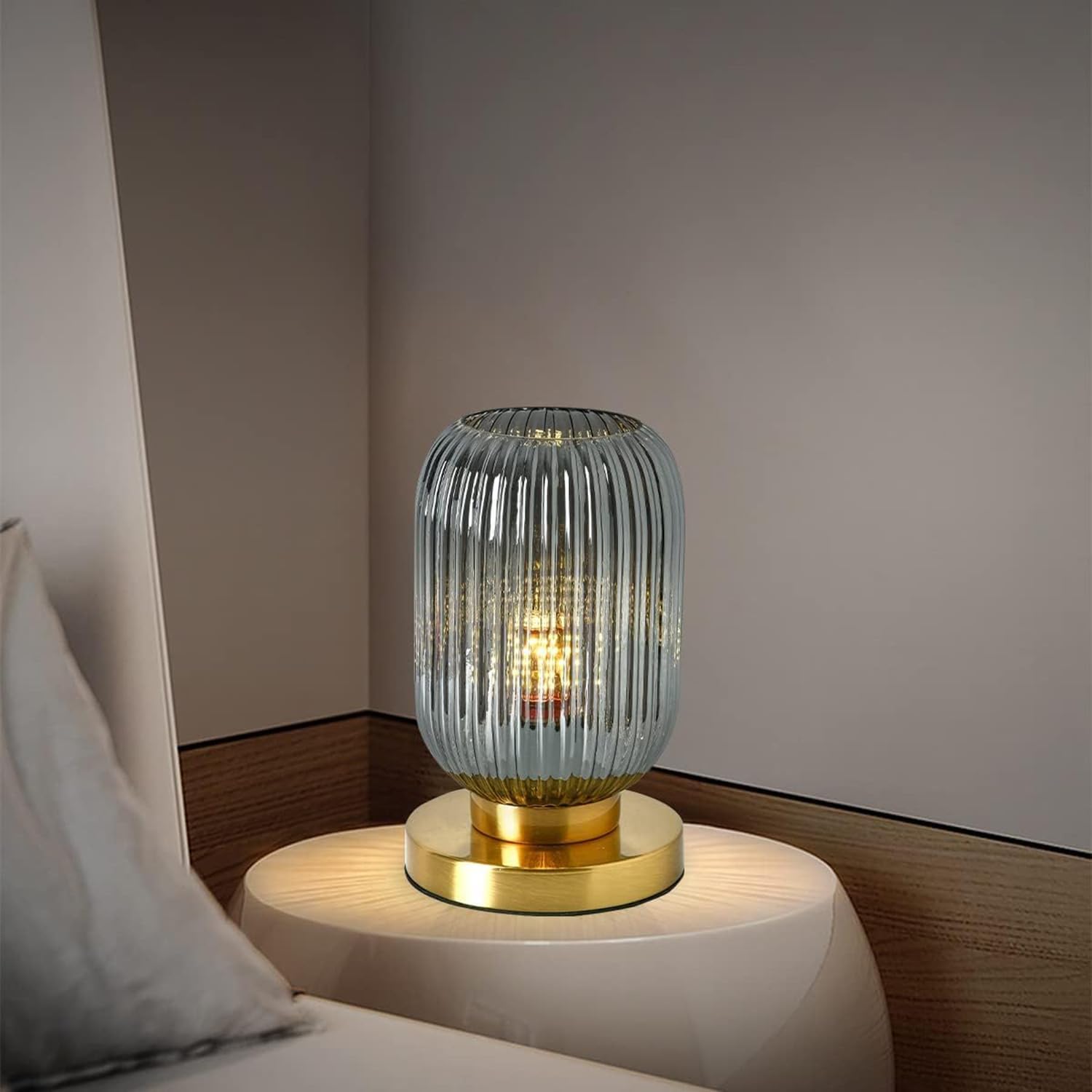 Globe Table Lamp, Mid Century Modern Table Lamp Vintage Gold Nightstand Lamp Set of 2 with Metal Base Grey Glass Desk Lamp Small Table Lamps for Bedroom Bedside Living Room Office