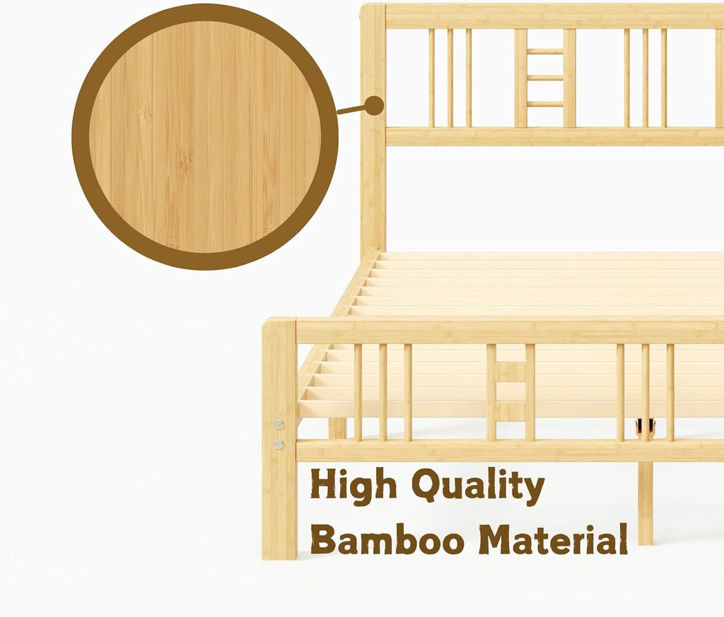 10 Inch High Bamboo Full Size Bed Frame with Headboard and Footboard, Wood Full Bed Frame No Box Spring Needed Heavy Duty, Metal Slat Support, Easy Assembly, Noise Free, Reinforced
