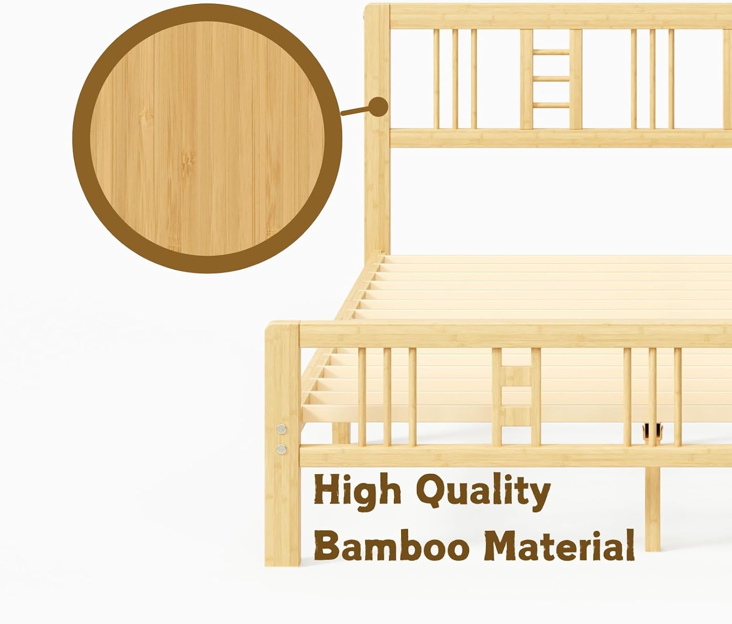 10 Inch High Bamboo Full Size Bed Frame with Headboard and Footboard, Wood Full Bed Frame No Box Spring Needed Heavy Duty, Metal Slat Support, Easy Assembly, Noise Free, Reinforced