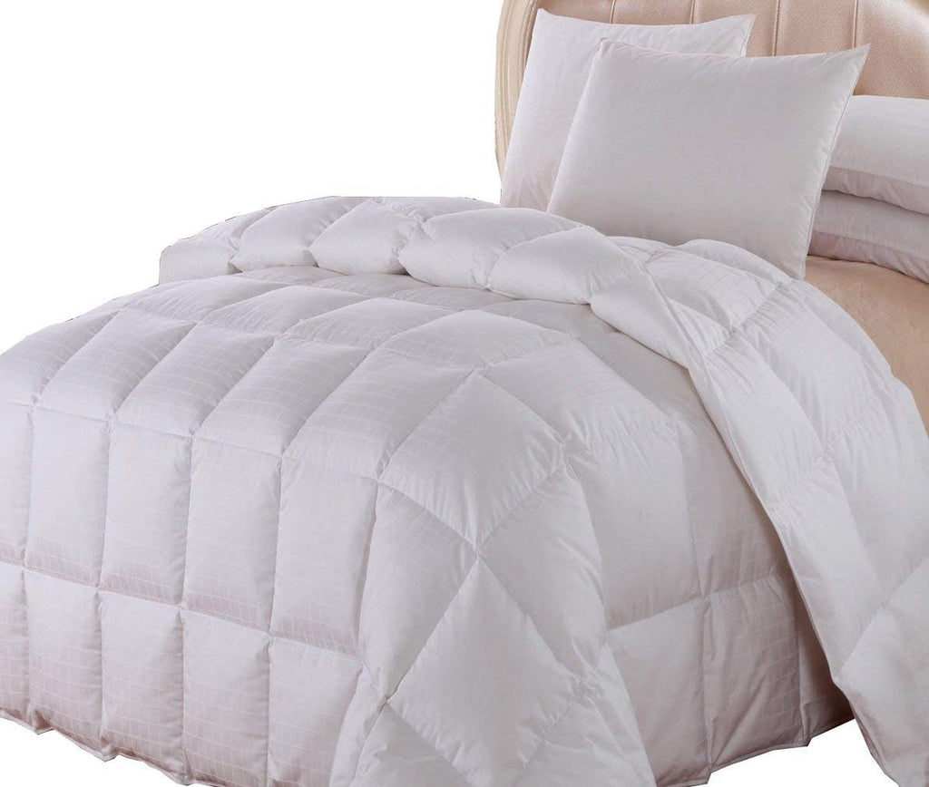 Royal Hotel Bedding Goose Down Comforter King, 300 Thread Count 100% Cotton Dobby Checkered Shell, 600FP, 40 Ounce Down Fill