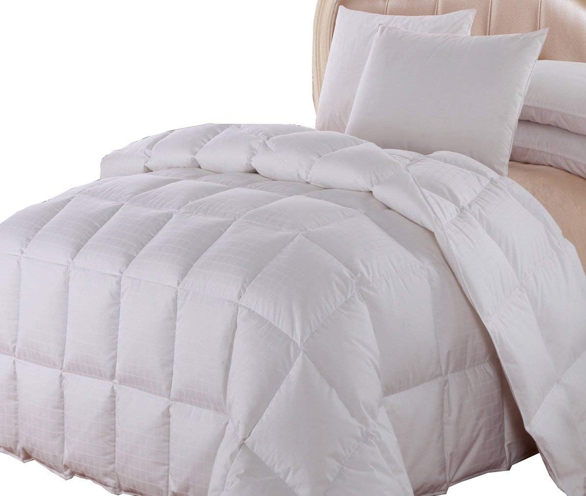 Royal Hotel Bedding Goose Down Comforter King, 300 Thread Count 100% Cotton Dobby Checkered Shell, 600FP, 40 Ounce Down Fill