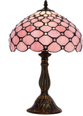 WERFACTORY Tiffany Lamp Pink Stained Glass Bead Table Lamp Desk Bedside Reading Light 12X12X18 Inches Deco Bedroom Living Room Home Office S005 Series