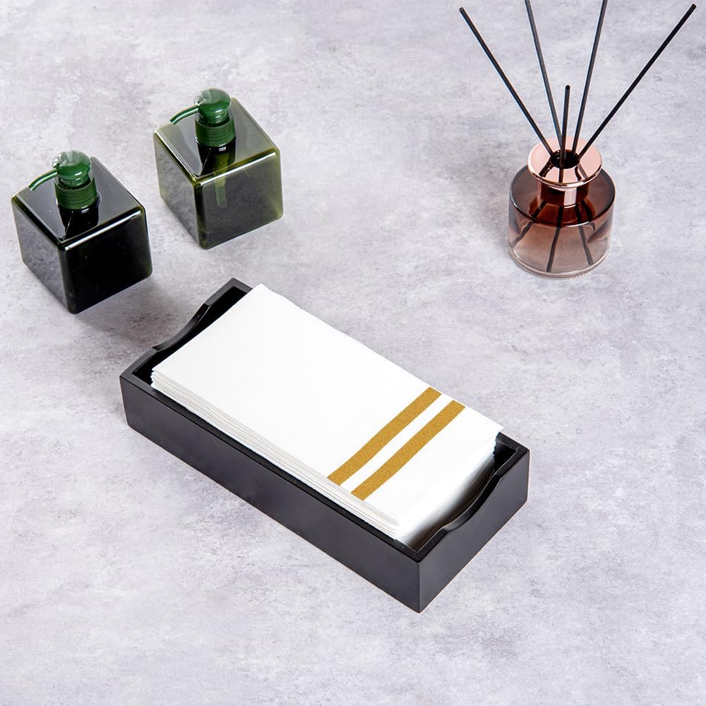 Luxenap 15.8 X 7.9 Inch Linen-Feel Guest Towels, 2000 Gold Striped Hand Towels - ¼ Fold, airlaid, White Paper Dinner Napkins, Disposable, For Restrooms, Kitchens, And Tables - Restaurantware