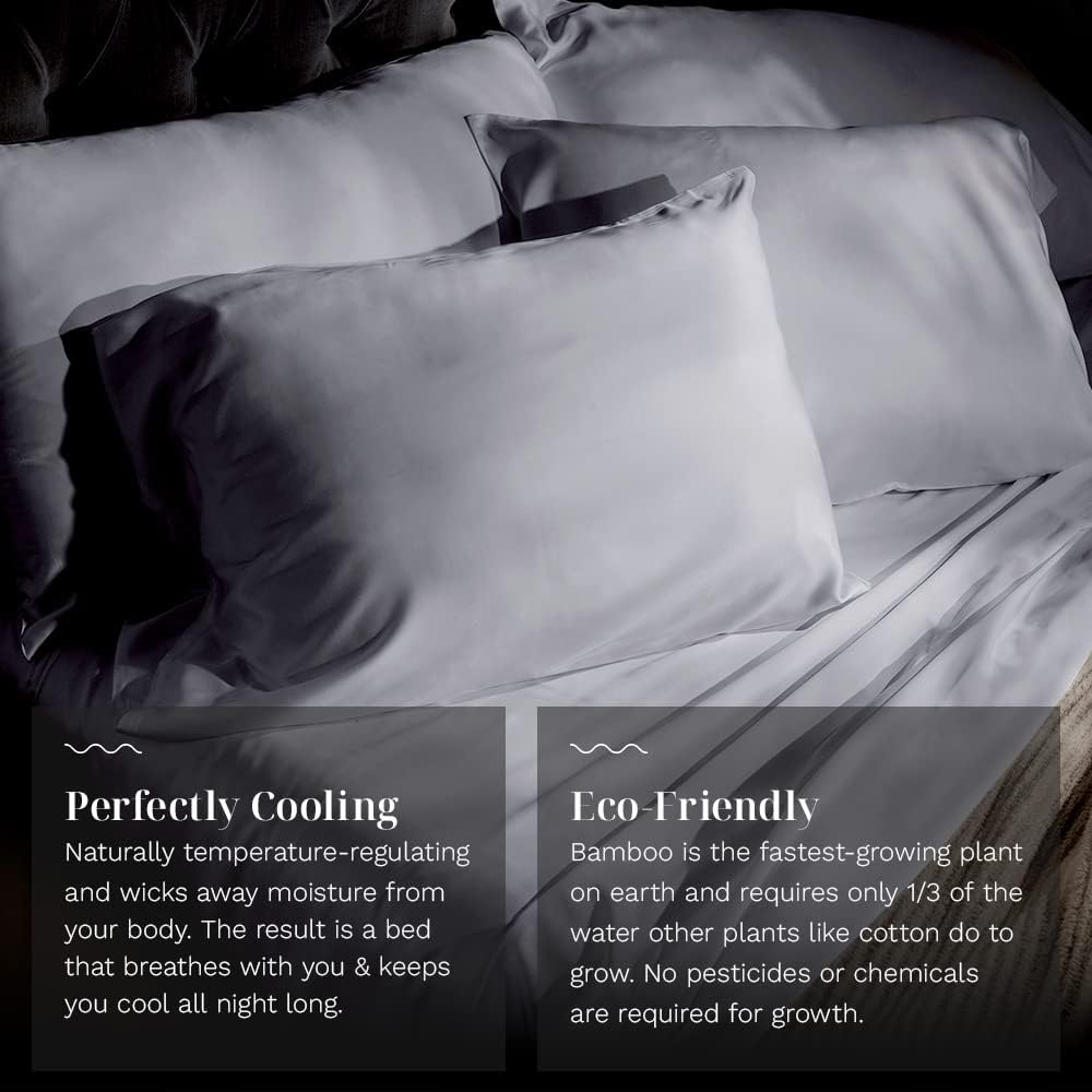 LUXOME Luxury Sheet Set | 100% Rayon (Viscose) from Bamboo | Queen Size - Stone | Deep Pockets | 4-Piece Set (Fitted, Flat, 2 Pillowcases)