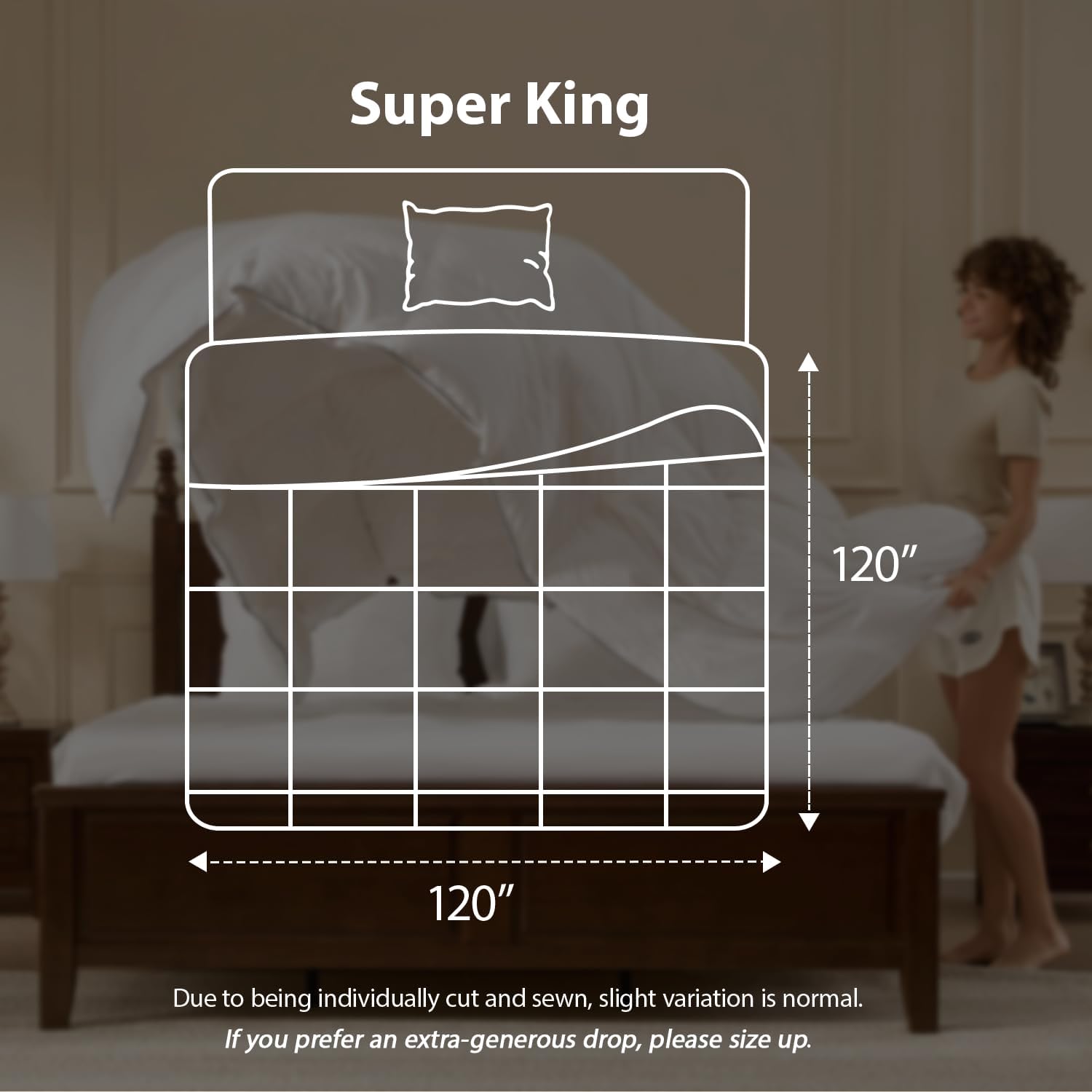 Pacific Coast Goose Down Fiber Comforters Super King Duvet Insert, All Season White Comforter, 3D Hidden-Stitch Baffle Box Design, 8 Tabs, Gifts for Women/Men, Extra Fluffy Luxury Duvet (120'x120')