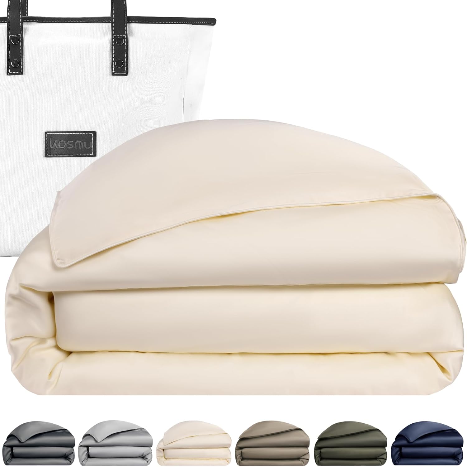 Luxury Bamboo Viscose Duvet Cover | 100% Pure Bamboo Viscose, Soft, Breathable and Cooling for Hot Sleeper | Piped Edge, Hidden Zipper Closure, 8 Corner Ties and Button Closure (Cream, Queen Size)