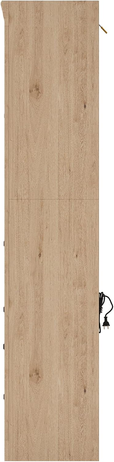 78 inch Tall Kitchen Pantry Cabinet with 3 Drawers and Adjustable Shelves, Wood Storage Cabinet with Drop-Down Surface and Glass Doors for Dining Room and Living Room (Natural//3)