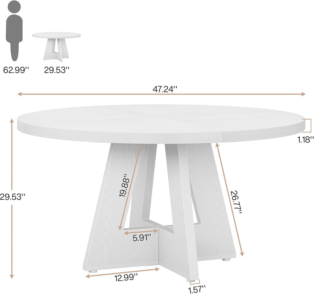 Tribesigns Farmhouse Dining Table, 47 Inch Round Dinner Table for 4, Rustic Round Dining Room Table for Home Dining Room Living Room (White)