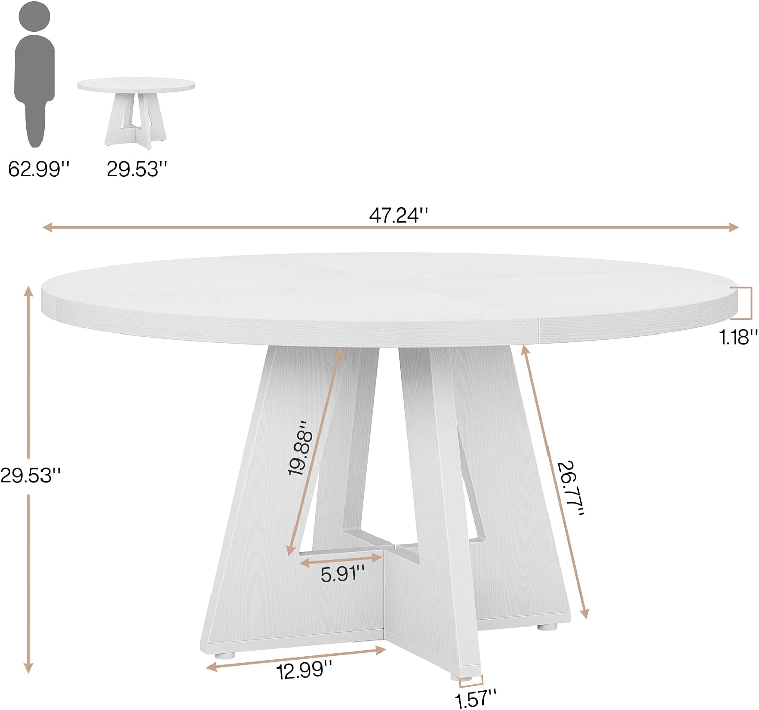 Tribesigns Farmhouse Dining Table, 47 Inch Round Dinner Table for 4, Rustic Round Dining Room Table for Home Dining Room Living Room (White)