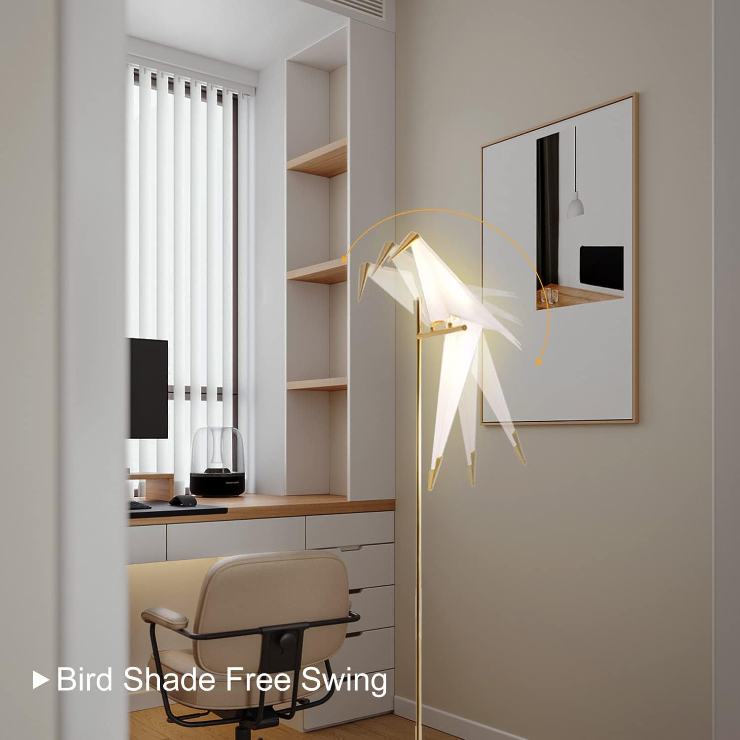 62-Inch Modern Bird Floor Lamp, Origami Bird Lamp Gold Standing Lamp with Birds Shade Swing Paper Crane Floor Light Fixtures for Living Room Bedroom Office